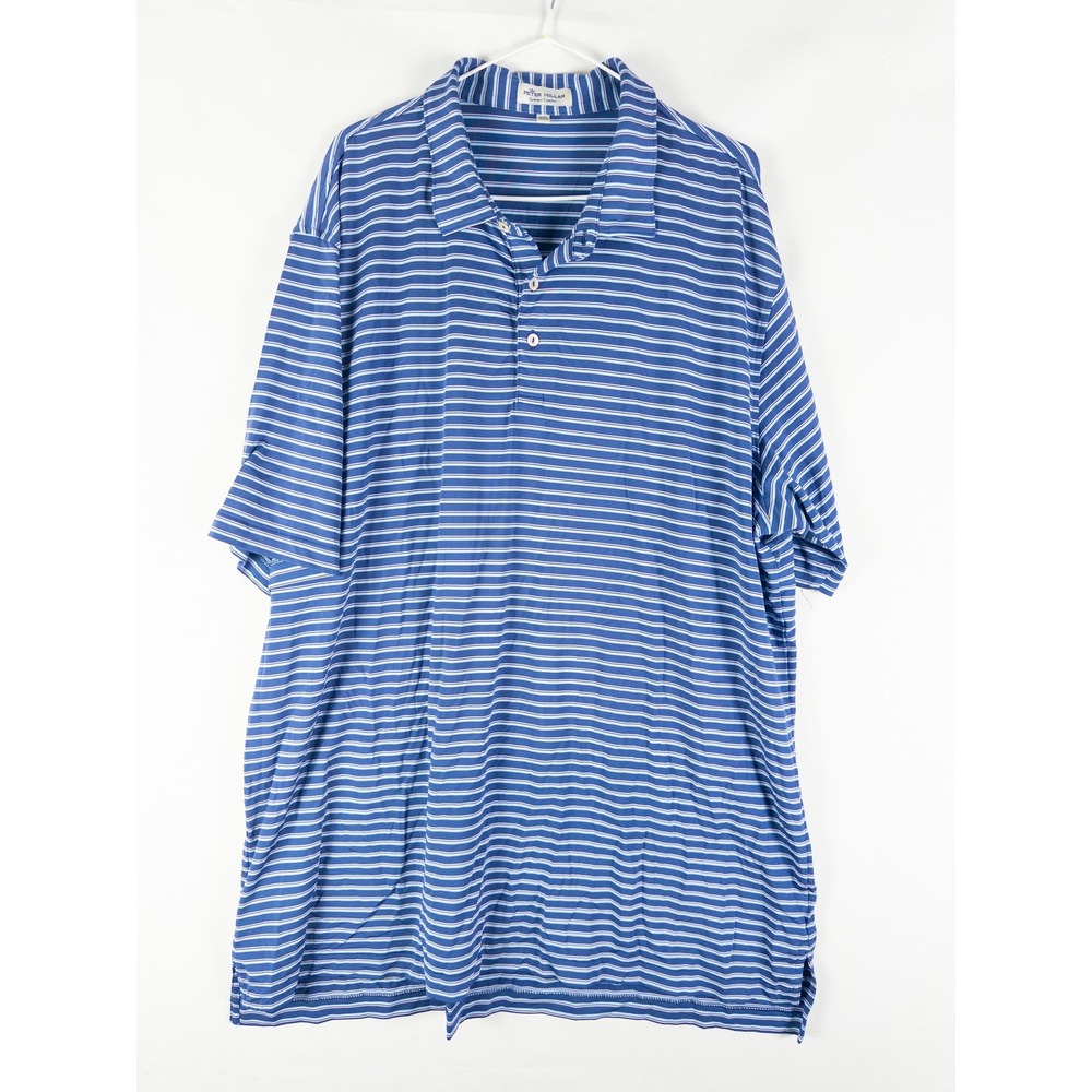 Peter Millar Summer Comfort Striped Golf Polo Mens XXL Blue Longview Country Clu